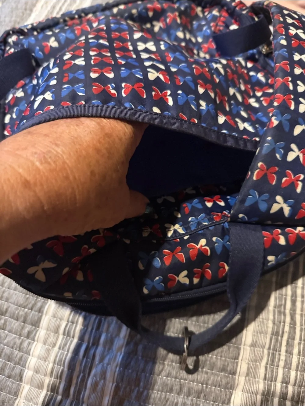 Brighton Navy Backpack with Red, Blue & White Butterfly Motif